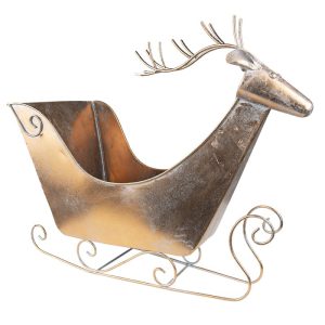 Beeld Slee 54 cm Koperkleurig Metaal Rendier Kerst decoratie Decoratieve Accessoires