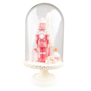 Stolp Notenkraker - 41 cm Roze Wit Kunststof Glas Glazen stolp