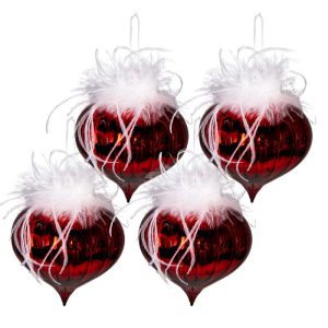 kerstballen Ø 10 cm Rood Wit Glas - kerstdecoratie