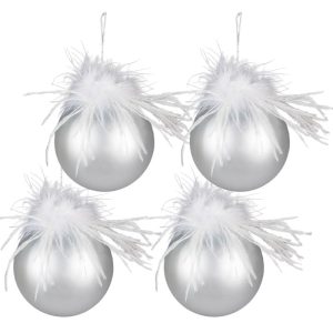 Kerstbal Ø 10 cm Zilverkleurig Wit Glas - Kerstdecoratie - Kerstversiering