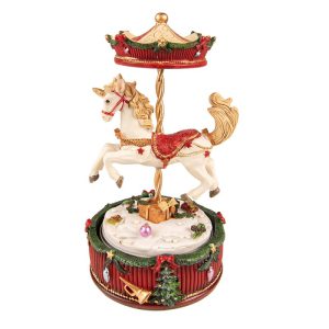 Muziekdoos Draaimolen 20 cm Rood Kunststof Kerstdecoratie Beeld - Decoratief Figuur Decoratieve Accessoires