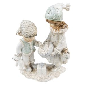 Beeld Kinderen 19 cm Beige Kunststof - kerstdecoratie - accessoires