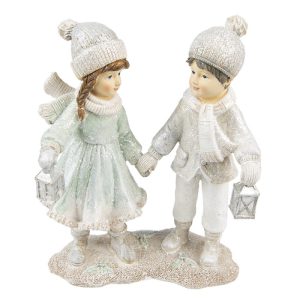 Beeld Kinderen 19 cm Wit Zilverkleurig Kunststof Kerst decoratie Decoratieve Accessoires