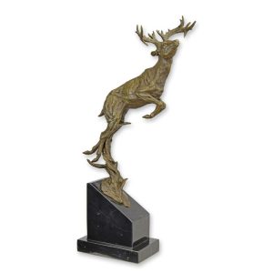 Bronzen beeld - Springend hert - Op standaard - 49,5 cm H