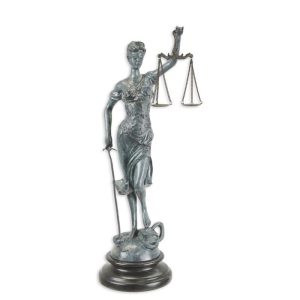 Bronzen beeld - Vrouwe justitia - Lady Justice - Groengrijze afwerking - 40,2 cm H