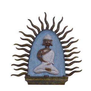 Boeddha gedenkplaat - 3 waxinelichthouders - Tinnen wanddecoratie