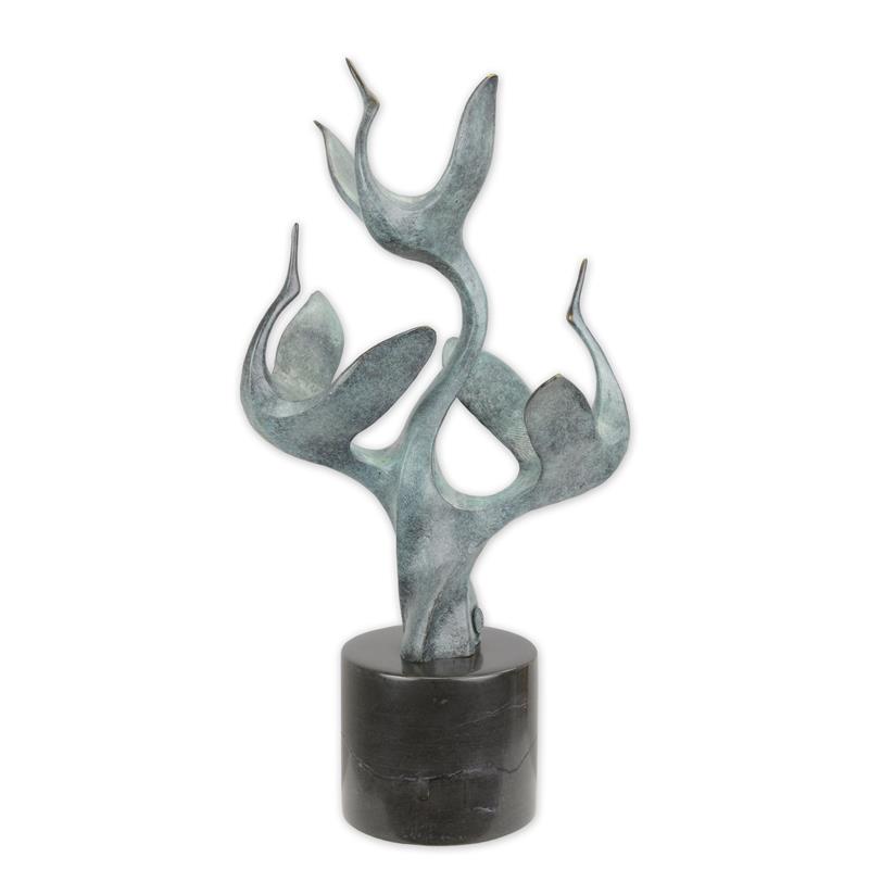 Bronzen beeld - Een groep kraanvogels - modernistische sculptuur - 43,8 cm H