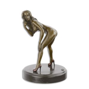 Naakte dame op hakken - Bronzen beeld - Erotisch sculptuur - h24 cm