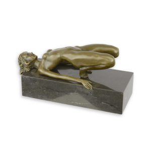 Stretchende naakte vrouw - Bronzen beeld