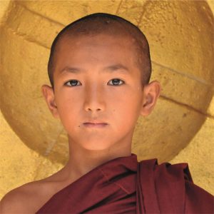 Dibond schilderij monnik Boeddhisme 100x100 cm aluart Mondiart