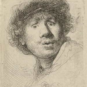 Dibond schilderij Rembrandt van Rijn zelfportret 100x100 cm aluart Mondiart