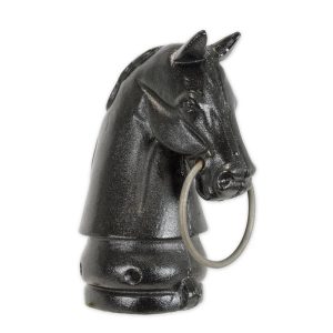 Aankoppelpaal - Paardenkop hond accessoire - Zwart sculptuur - 30,1 cm H