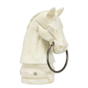 Aankoppelpaal - Paardenkop hond accessoire - Wit sculptuur - 30,1 cm H