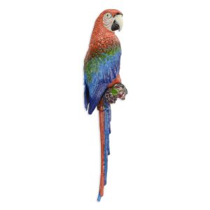 Gietijzeren wanddecoratie - Ara vogel papegaai - Kleurrijk geschilderde vogel - 64,9 cm H