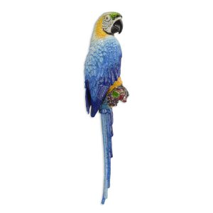 Gietijzeren wanddecoratie - Ara vogel papegaai - Blauw en gele vogel - 64,9 cm H