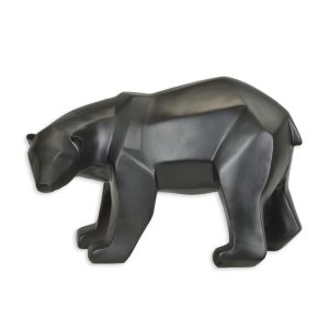Resin beeld - Polygoon figuur ijsbeer - Zwart sculptuur - H17,3 cm Baakman