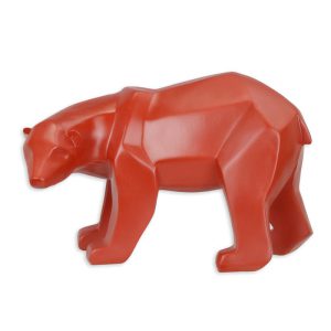 Resin beeld - Polygoon figuur ijsbeer - Rood sculptuur - H17,3 cm Baakman