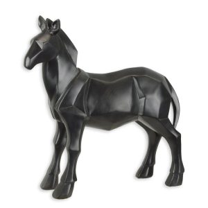 Resin beeld - Polygoon figuur paard - Zwart sculptuur - 23,5 cm H