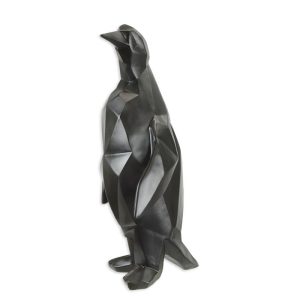 Resin beeld - Polygoon figuur pinguin - Zwart sculptuur - H48,6 cm Baakman