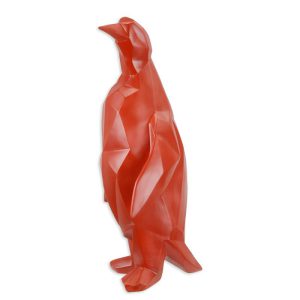 Resin beeld - Polygoon figuur pinguin - Rood sculptuur - H48,6 cm Baakman