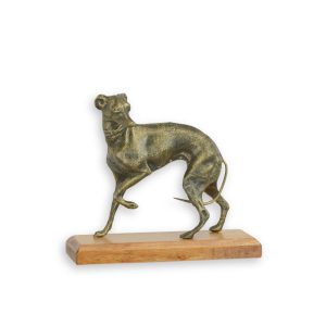 Gietijzeren beeld - Greyhound hond - Houten voet - 15,7 cm H