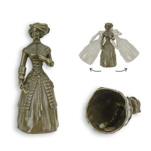 Tafelbel - Vrouw in lange jurk - Bronzen bel - 13,8 cm H
