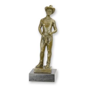 Bronzen beeld - Naakte cowboy - sculptuur - 27 cm H