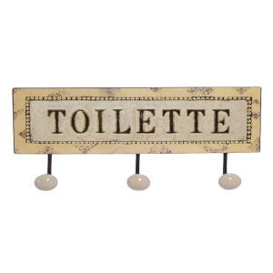 Wandkapstok - Wandbord Toilette - Toilet - Klassiek - 3 haken, set van 2 - 15 cm H
