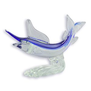 Blauwe marlijn vis - Glazen beeld - Murano stijl - h22,6 cm