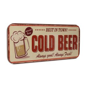Tinnen wandbord - Cold Beer, best in town - Vintage decoratie - bier