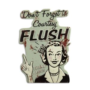 Tinnen wandbord - "Courtesy Flush" - met reliëf