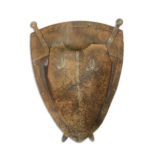 Wanddecoratie - Klassiek schild met harnas en zwaarden - Vintage roestkleurig Baakman
