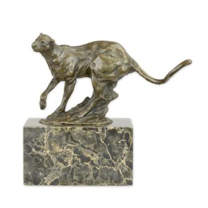Bronzen beeld - Rennende poema - Gedetailleerd sculptuur - 18 cm H