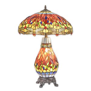 Tiffany tafellamp - Glas in lood - Kleurrijk rood