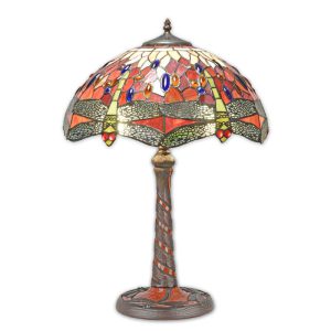 Tiffany tafellamp - Glas in lood - Libelles - rood - 59 cm H
