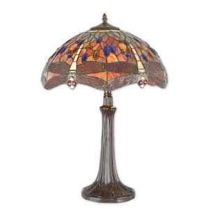 Tiffany tafellamp - Glas in lood - Libelle - rood - 60 cm H