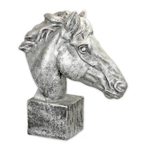 Beeld van kunsthars - Paardenhoofd - oud zilver - Resin - 62,6 cm H
