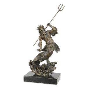 Bronzen beeld - Poseidon met drietand - Gedetailleerd beeld - H30 cm Baakman