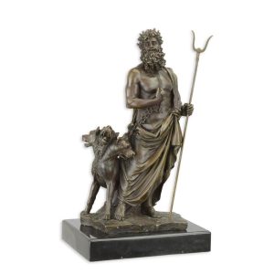 Bronzen beeld - Hades met Cerberus - Driekoppige hond Mythologie - H29,2 cm Baakman