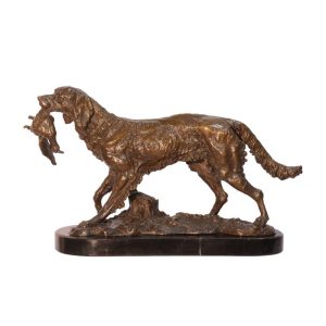 Bronzen beeld - Hond met prooi - Gedetailleerd beeld - H28 cm Baakman