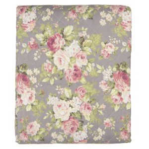 Bedsprei 240x260 cm Grijs -  Roze Polyester - Rechthoek Bloemen Sprei Plaid Deken