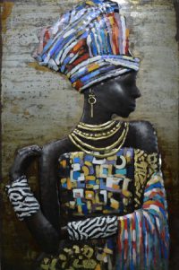 3D art metaalschilderij Afrikaanse vrouw 80x120 cm metalart