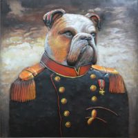 3D art metaalschilderij bulldog met soldatenoutfit huisdier portret 80x80 cm metalart
