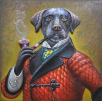 3D art metaalschilderij hond met soldatenoutfit huisdier portret 80x80 cm metalart
