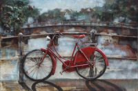 3D art metaalschilderij rode fiets grachten 120x80 cm metalart