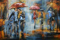 3D art metaalschilderij romantisch regen man & vrouw onder paraplu 120x80 cm metalart