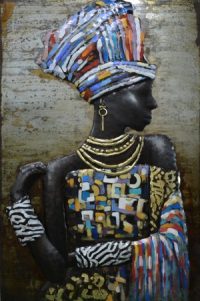 3D art metaalschilderij Afrikaanse vrouw 80x120 cm metalart