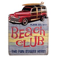 Tekstbord 45x60 cm Rood ijzer Auto Beach Wandbord Spreuk Wandplaat