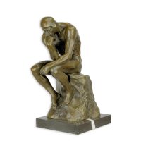 Bronzen beeldje - Denker op een rots - brons - 22,5 cm