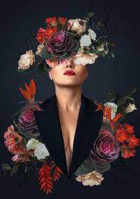glasschilderij - vrouw - bloemen
